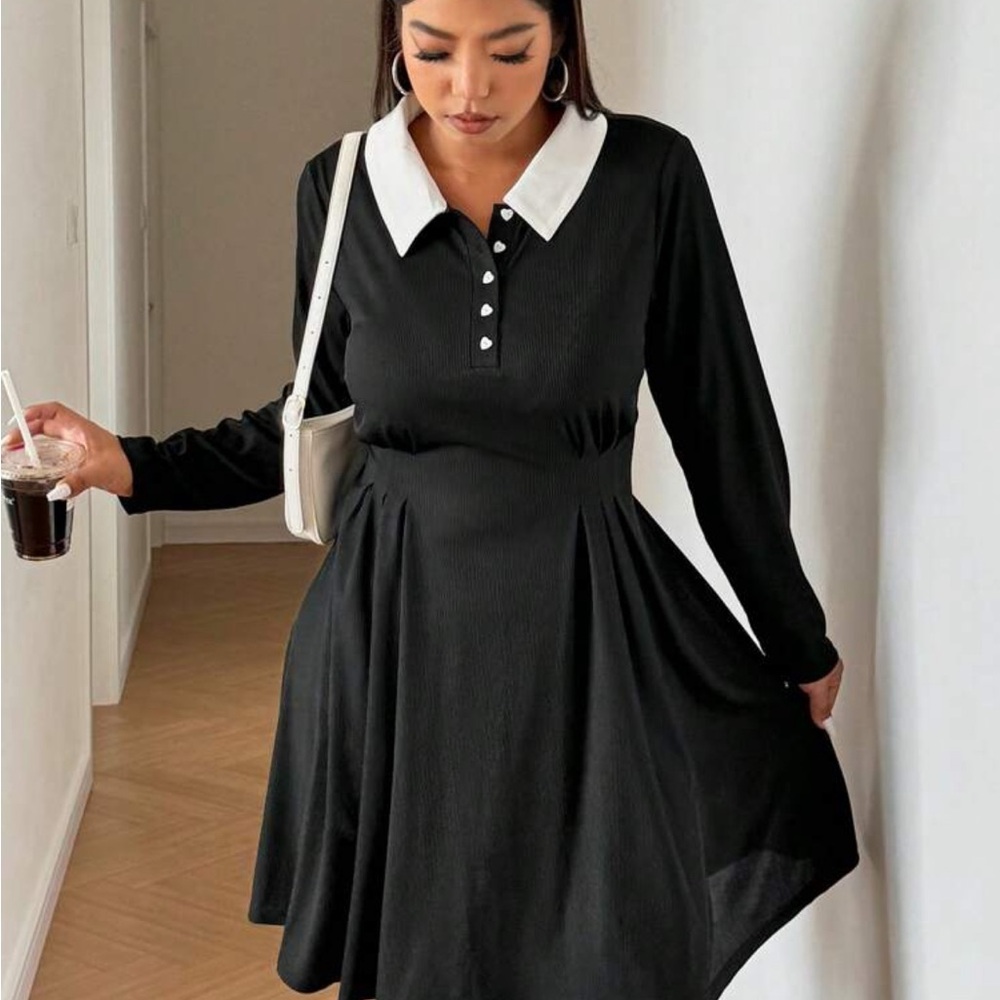 Elegant Black Dress with White Collar